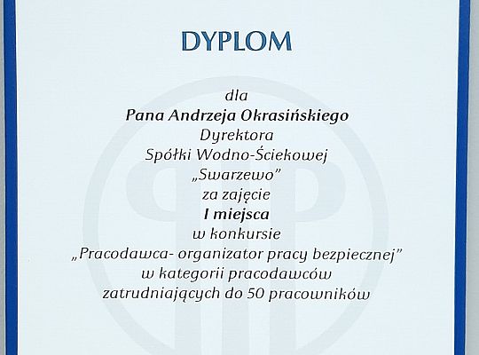 Laureat konkursu - Pracodawca organizator pracy bezpiecznej